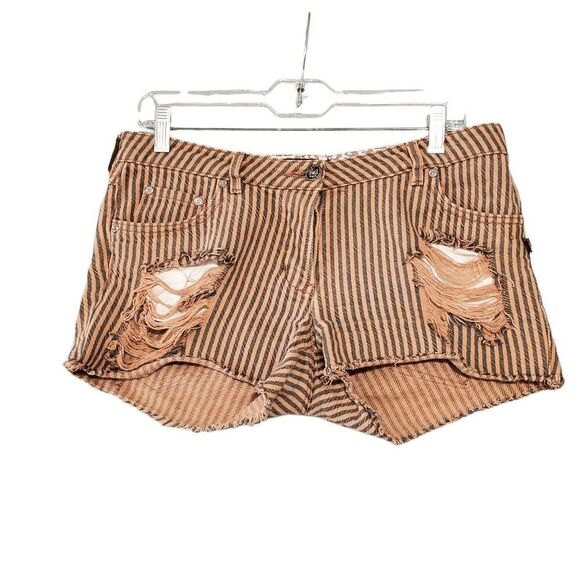 MAISON SCOTCH Women's Brown Striped Distressed Cut Off Shorts 32 - Picture 1 of 8